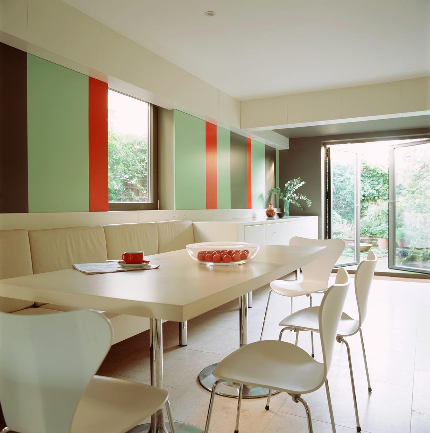 View over the built-in joinery seating area in the Kitchen